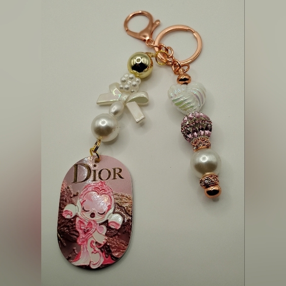SkullPanda Pink and Gold Charm Key Holder - Picture 2 of 3